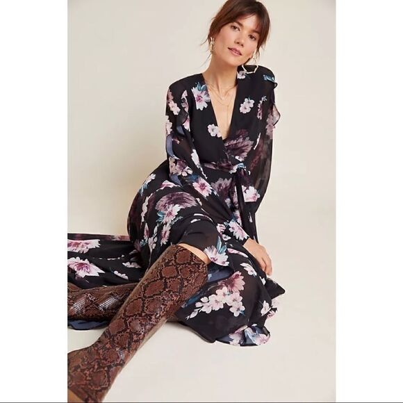 NEW Anthropologie Yumi Kim Jessica Floral Ruffled Semi-Sheer Maxi Dress X-Small - Picture 1 of 4